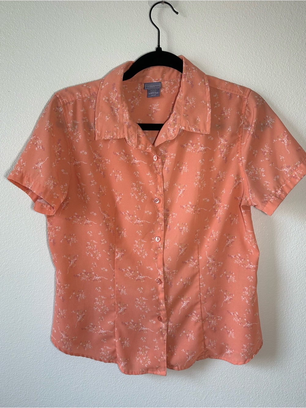 Vintage Laura Scott Coral Short-Sleeve Button Down Shirt